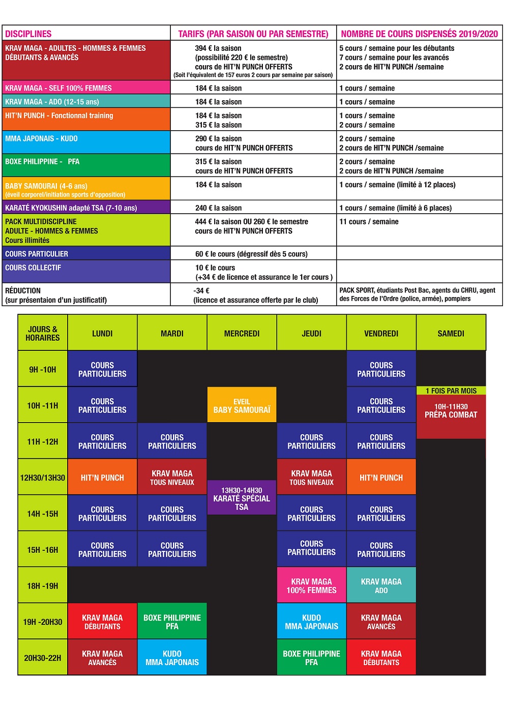 Horaires et tarifs TEAM K 37 2019-2020