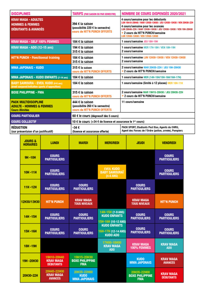 Horaires et Tarifs 2020-2021 TEAMK37