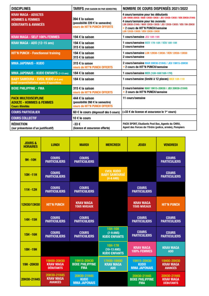 Tarifs et Horaires 2021-2022