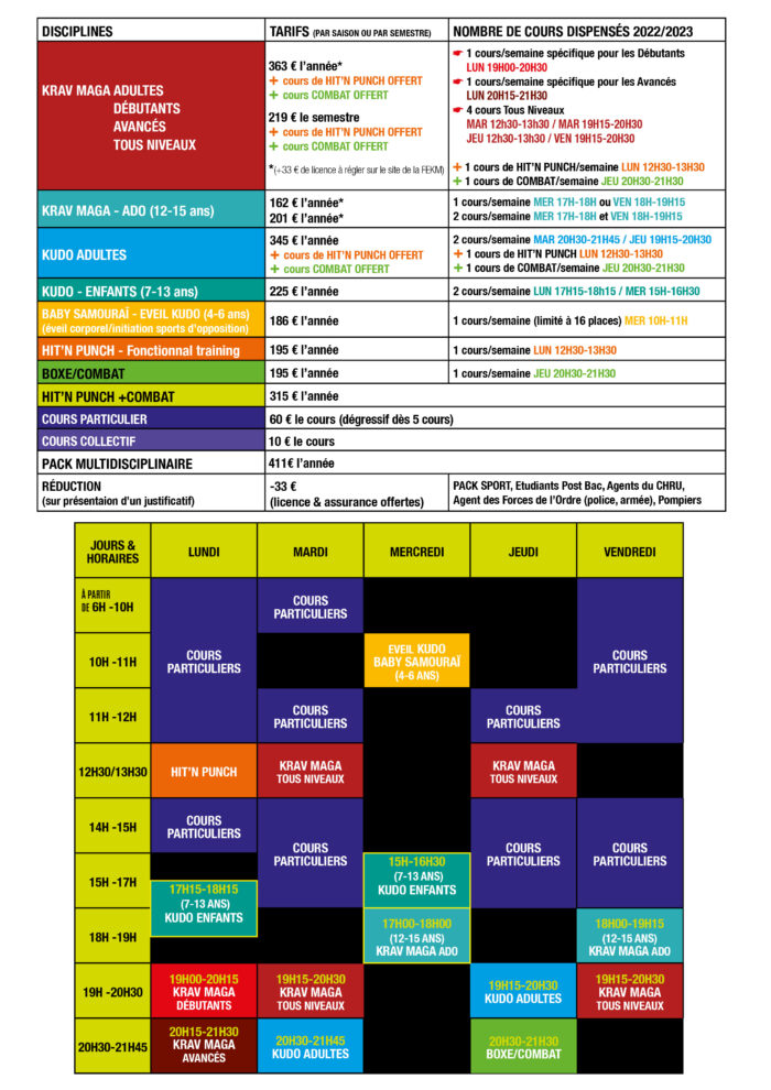 Horaires et tarifs 2022-2023